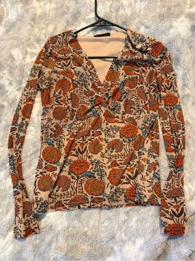 Jane & Delancey Micro Mesh Lined Floral Long Sleeve Blouse
